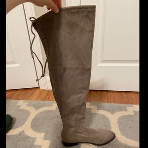 Grey Suede Over the Knee Boots